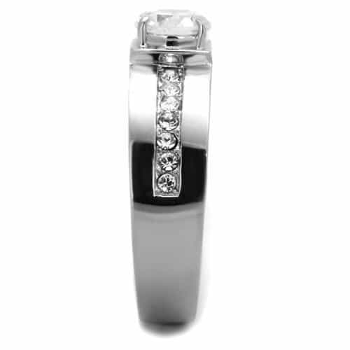 Stainless Steel CZ Round Solitaire Pave Channel Sides Ring view 8