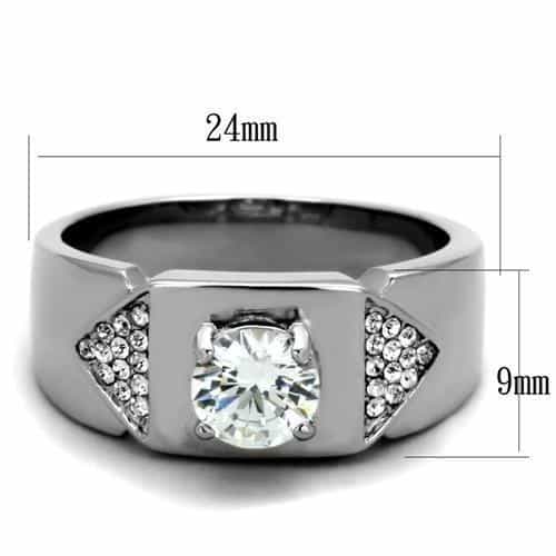 Stainless Steel CZ Round Solitaire Pave Shoulders Ring view 6