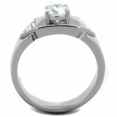 Stainless Steel CZ Round Solitaire Pave Shoulders Ring view 7