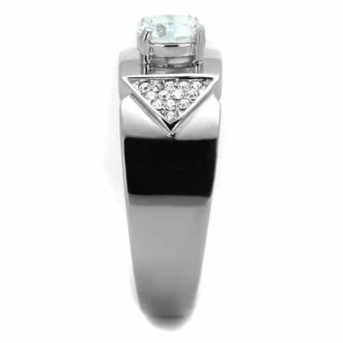 Stainless Steel CZ Round Solitaire Pave Shoulders Ring view 8