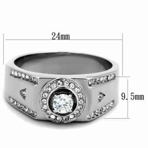 Stainless Steel CZ Round Bezel Halo Channel Band Ring view 6
