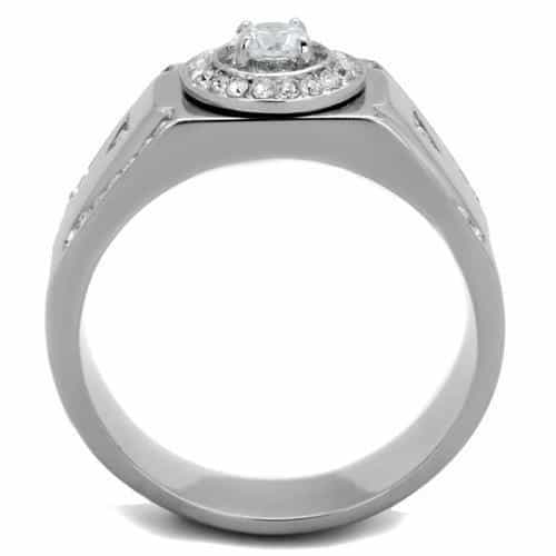 Stainless Steel CZ Round Bezel Halo Channel Band Ring view 7