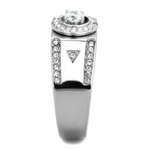 Stainless Steel CZ Round Bezel Halo Channel Band Ring view 8