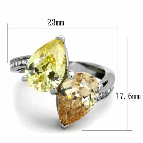 Stainless Steel Yellow Citrine Oval Pear Two Stone Bypass Ring view 6