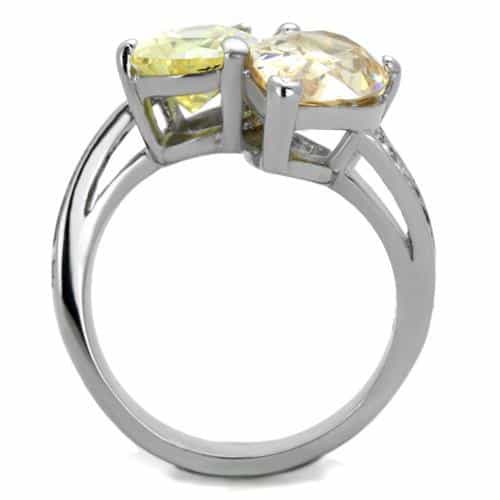 Stainless Steel Yellow Citrine Oval Pear Two Stone Bypass Ring view 7