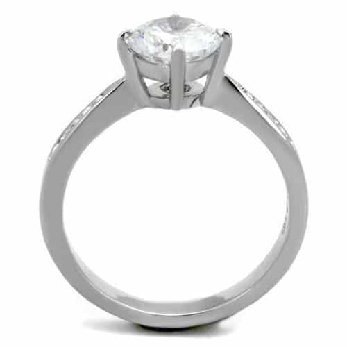 Stainless Steel CZ Large Round Solitaire Pave Channel Ring view 7