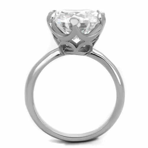 Stainless Steel CZ Oversized Round Solitaire Prong Ring view 3