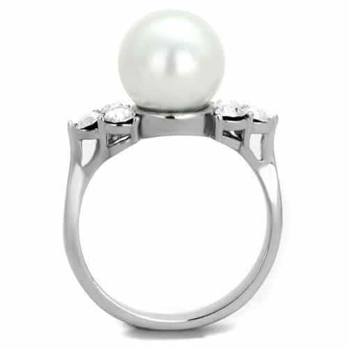 Stainless Steel White Pearl CZ Side Accent Ring view 7