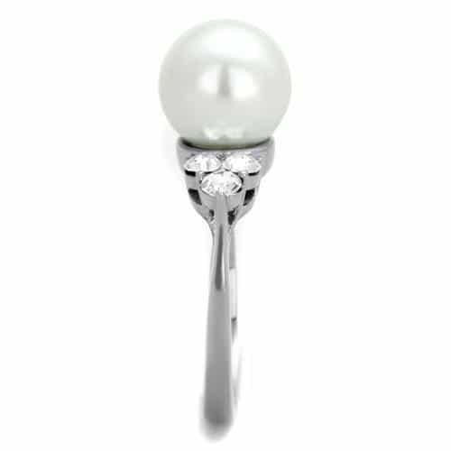 Stainless Steel White Pearl CZ Side Accent Ring view 8