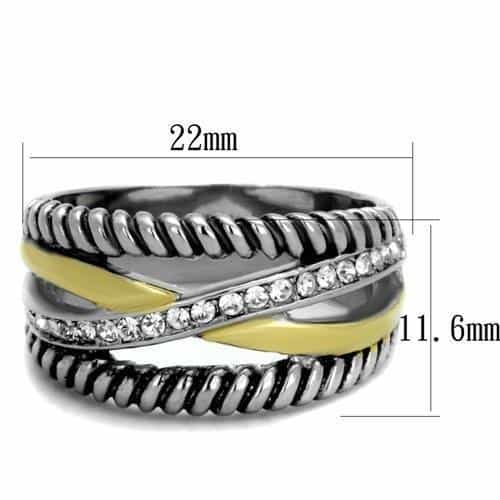 Stainless Steel Black IP Rope Twist Gold CZ Band Ring view 2