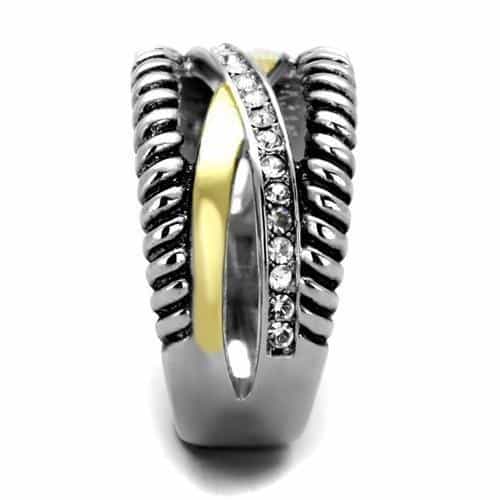 Stainless Steel Black IP Rope Twist Gold CZ Band Ring view 4