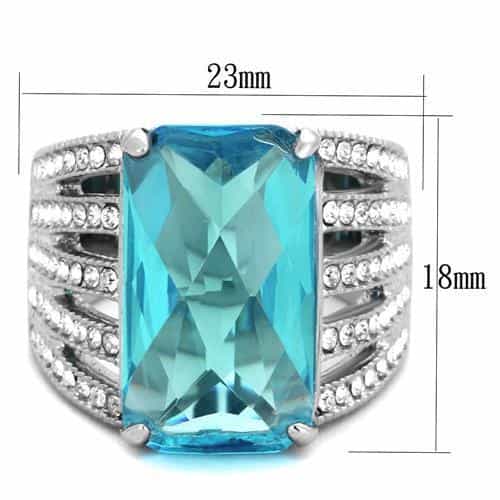 Stainless Steel Aqua Blue Rectangle CZ Pave Diagonal Stripe Ring view 6