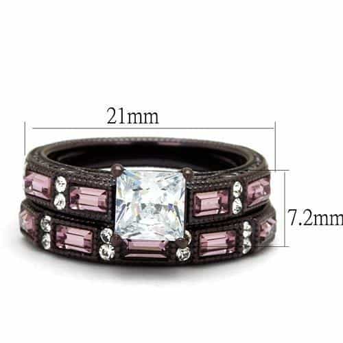 Stainless Steel Princess CZ Pink Baguette Triple Stack Dark Ring view 7