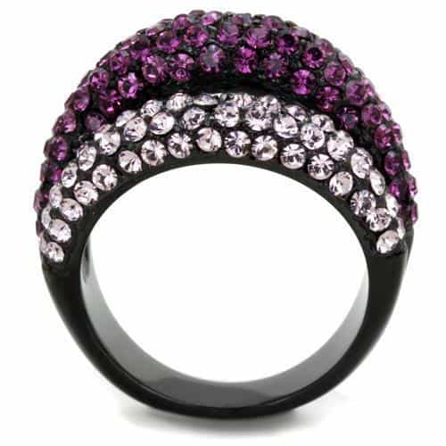Stainless Steel Purple Amethyst Pave Dome Band Ring view 3