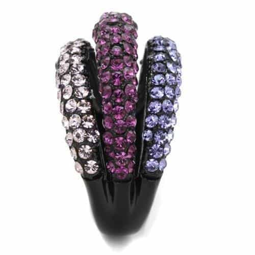 Stainless Steel Purple Amethyst Pave Dome Band Ring view 8