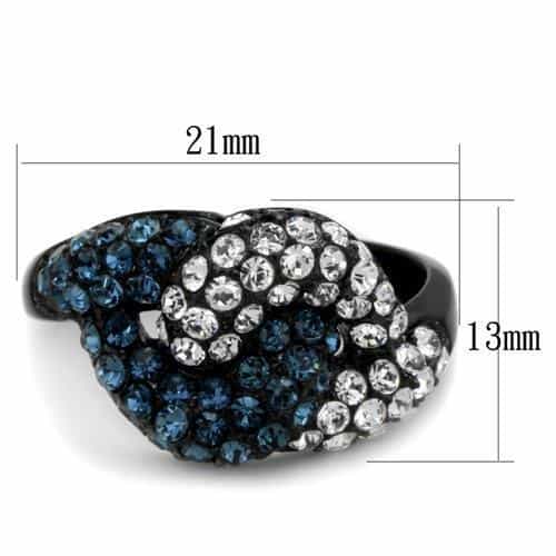 Stainless Steel Blue Clear Crystal Heart Dome Ring view 2