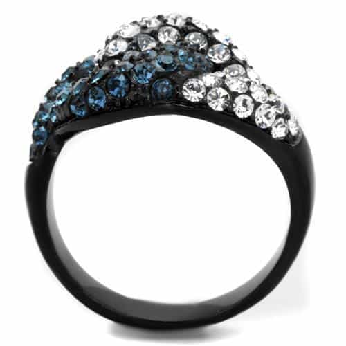Stainless Steel Blue Clear Crystal Heart Dome Ring view 7