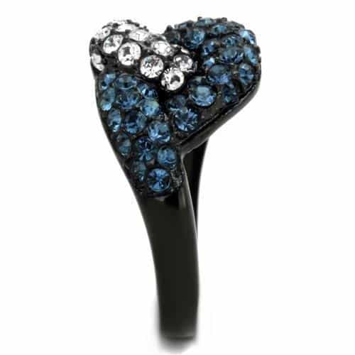 Stainless Steel Blue Clear Crystal Heart Dome Ring view 4