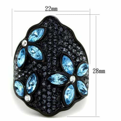 Stainless Steel Blue Marquise Clear CZ Pave Black IP Dome Ring view 6