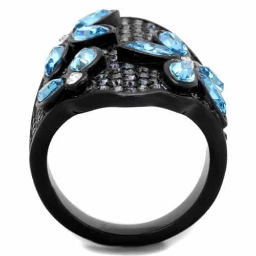 Stainless Steel Blue Marquise Clear CZ Pave Black IP Dome Ring view 7