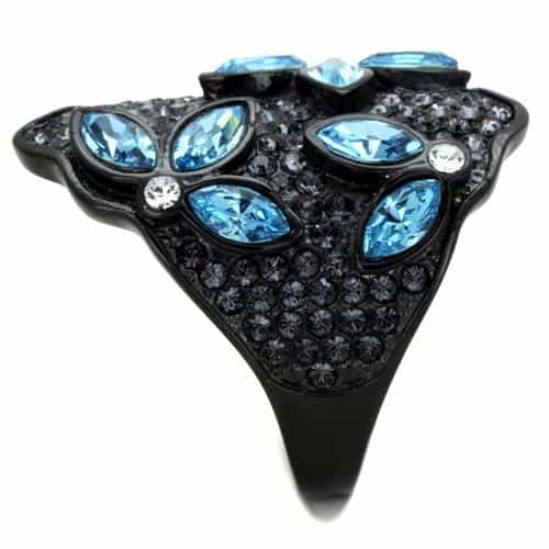 Stainless Steel Blue Marquise Clear CZ Pave Black IP Dome Ring view 8