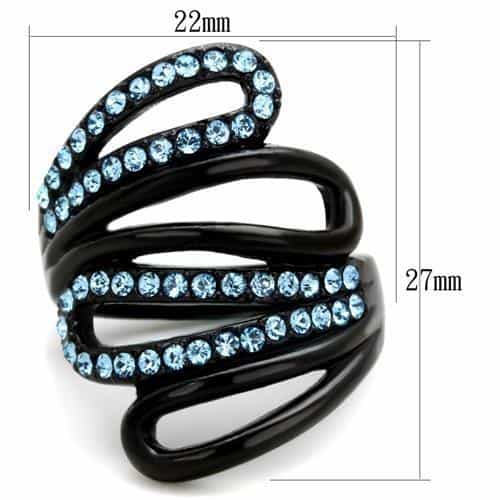 Stainless Steel Light Blue CZ Spiral Coil Black IP Ring view 6