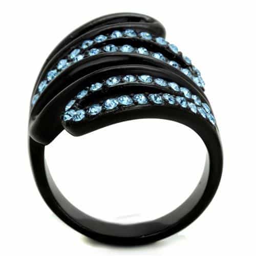 Stainless Steel Light Blue CZ Spiral Coil Black IP Ring view 3