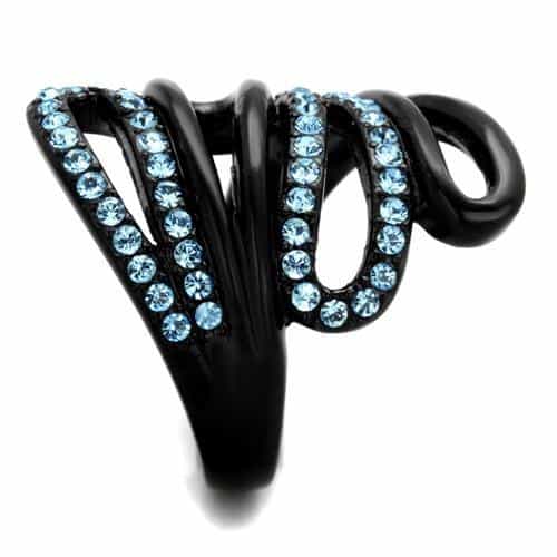 Stainless Steel Light Blue CZ Spiral Coil Black IP Ring view 8
