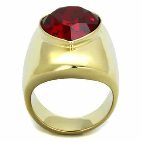 Stainless Steel Garnet Solitaire Gold Ring view 7