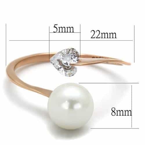 Stainless Steel Rose Gold Pearl CZ Open Bypass Ring view 6