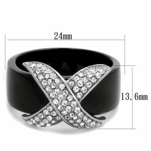 Stainless Steel Black IP CZ X-Cross Pave Dome Ring view 2
