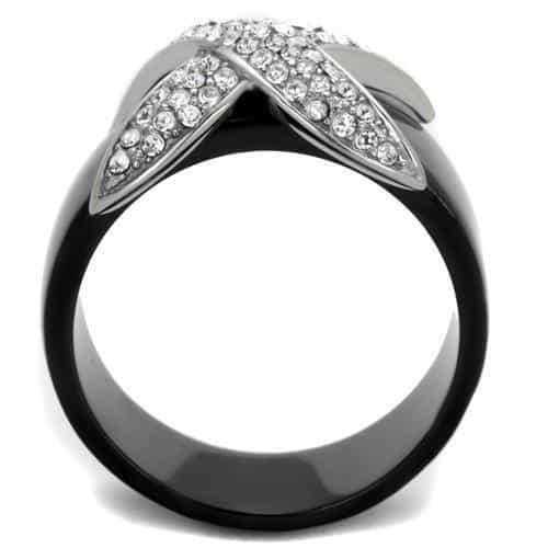 Stainless Steel Black IP CZ X-Cross Pave Dome Ring view 7