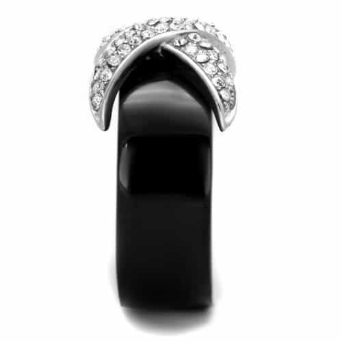 Stainless Steel Black IP CZ X-Cross Pave Dome Ring view 4