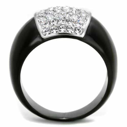 Stainless Steel Black IP CZ Pave Dome Signet Ring view 3