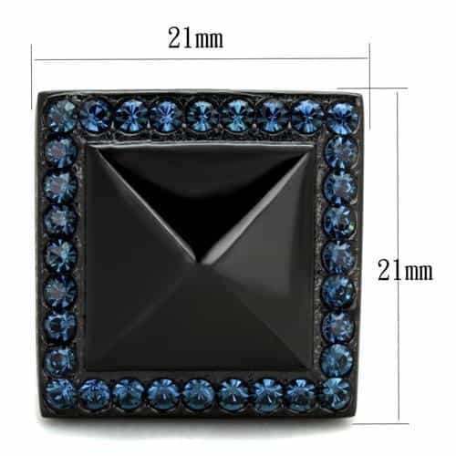 Stainless Steel Black Onyx Square Blue CZ Halo Mens Ring view 2
