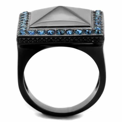 Stainless Steel Black Onyx Square Blue CZ Halo Mens Ring view 7