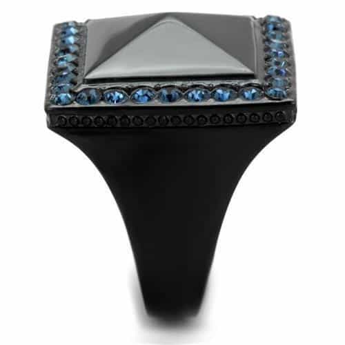 Stainless Steel Black Onyx Square Blue CZ Halo Mens Ring view 8