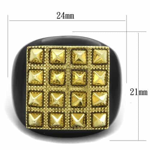Stainless Steel Black IP Gold Pyramid Stud Square Top Ring view 6