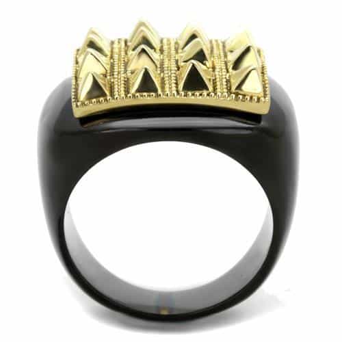 Stainless Steel Black IP Gold Pyramid Stud Square Top Ring view 3