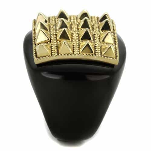 Stainless Steel Black IP Gold Pyramid Stud Square Top Ring view 8