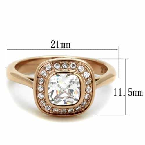Stainless Steel Rose Gold Cushion CZ Halo Ring view 2