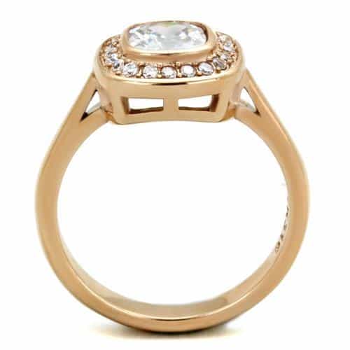 Stainless Steel Rose Gold Cushion CZ Halo Ring view 7