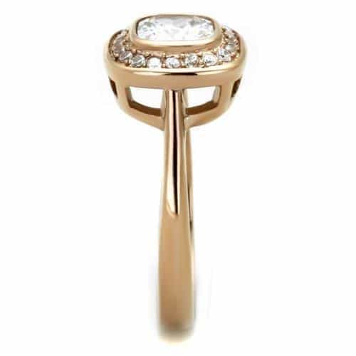 Stainless Steel Rose Gold Cushion CZ Halo Ring view 8