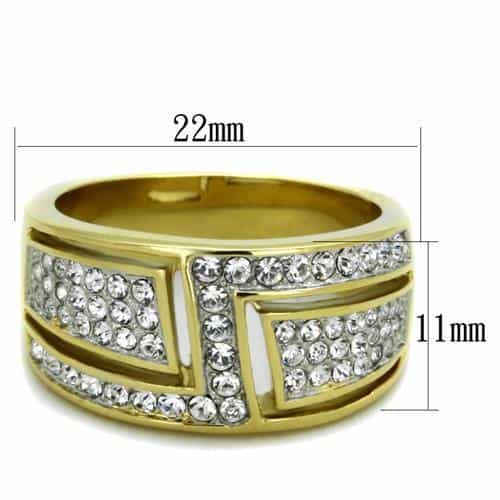 Stainless Steel Gold IP Wide Pave Geometric Panel Ring view 2