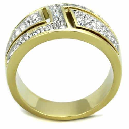 Stainless Steel Gold IP Wide Pave Geometric Panel Ring view 7
