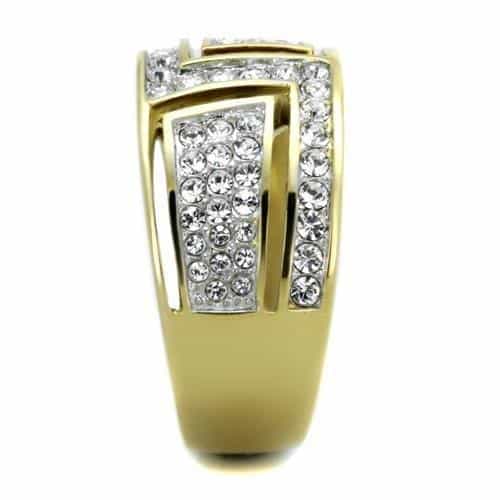 Stainless Steel Gold IP Wide Pave Geometric Panel Ring view 8