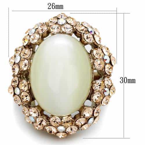 Stainless Steel Rose Gold Oval Cats Eye Crystal Pave Frame Ring view 2