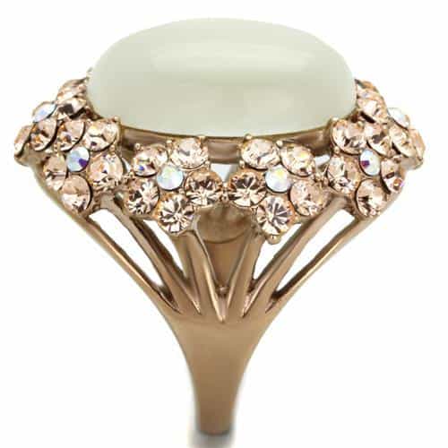 Stainless Steel Rose Gold Oval Cats Eye Crystal Pave Frame Ring view 8