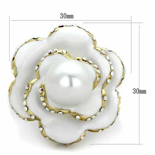 Stainless Steel White Enamel Pearl Flower Rose Ring view 6