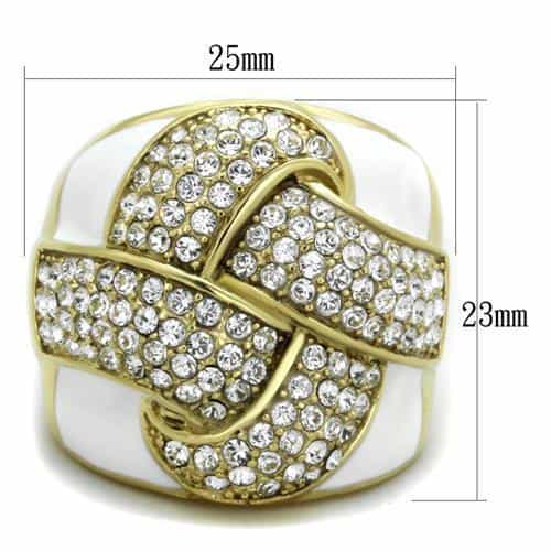 Stainless Steel Gold IP White Enamel CZ Pave Knot Ring view 6
